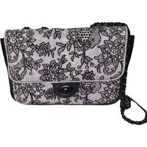 Patricia Nash‎ Chantilly Lace Lorenza Black White Leather Shoulder Bag Chain